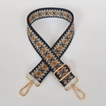 Detail of adjustable geometric strap with gold hooks for crossbody and shoulder bags - Light Gold Hook / Black Base Brown