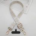 Adjustable woven phone lanyard with geometric wave patterns and gold hardware - Beige and Brown Wave Geometric (Style 11)