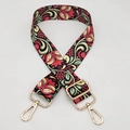 Close-up of vintage floral striped shoulder strap with gold lobster clasps and metal buckle - Ethnic Floral Black (C29)