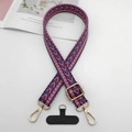 Détail d'une sangle de sac tissée avec motifs chevrons rose et bleu et mousquetons dorés - Motif de Vagues Rose Bleu Brun Noir (Style 14)