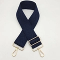 Adjustable 5cm wide navy blue canvas bag strap with geometric patterns and gold metal clips - Blue