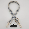 Adjustable blue and white geometric woven phone lanyard strap with gold metal lobster clasp - Beige White Light Blue
