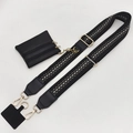 Adjustable crossbody strap set with a diamond pattern and small black coin pouch - Black Gray Strap and Black Pouch