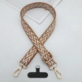 Close-up of durable woven phone strap in brown and white with golden adjustable metal buckle - Brown & White Herringbone Style (Style 7)
