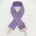 Close-up of purple geometric jacquard woven strap with golden metal swivel hooks - Light Purple