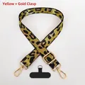 Adjustable leopard print phone lanyard with gold metal hook and black tether pad - Yellow (Gold Hook + Gasket)