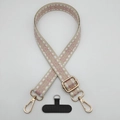 Pink and beige vintage diamond woven phone lanyard with adjustable gold buckle and hook - Beige Pink