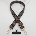 Adjustable woven phone strap with blue and brown herringbone pattern and gold metal hooks - Blue & Brown Herringbone Style (Style 9)
