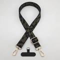 Adjustable leopard print phone lanyard with gold metal hooks and black connector pad - Leopard Army Green + T-Plate