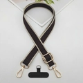 Detail of woven geometric pattern phone strap with adjustable gold metal buckle hardware - Beige Edge Coffee With T-Pad