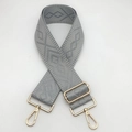 Adjustable grey geometric jacquard wide shoulder strap with gold metal buckles for bags - Light Gray