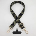 Detail of camouflage phone strap with wide green pattern and golden metal hook - Camouflage Army Green + T-Plate