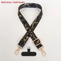 Detail of adjustable leopard print jacquard phone lanyard with gold metal hooks and clip - Dark Gray (Gold Hook + Gasket)