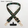 Detail of green leopard print polyester strap with gold lobster hooks and phone pad - Green (Gold Hook + Gasket)