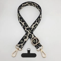 Adjustable leopard print crossbody phone strap with gold metal hooks and connector - Leopard Black Beige Green + T-Plate