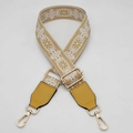 Adjustable wide woven shoulder strap with beige floral embroidery and gold metal hardware - Beige Yellow + Yellow Leather