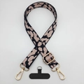 Pink leopard print phone lanyard with adjustable wide strap and gold metal hooks - Leopard Black Pink + T-Plate