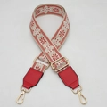 Adjustable wide shoulder strap with red ethnic jacquard pattern and gold metal hooks - Beige Base Red + Red Leather