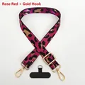 Detail of adjustable leopard print polyester lanyard with gold hooks in rose red and brown - Rose Red (Gold Hook + Gasket)