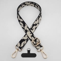 Adjustable crossbody phone lanyard strap with black and white leopard print and gold hardware - Leopard Black Beige White + T-Plate