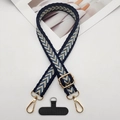 Verstelbaar telefoonkoord crossbody met blauw beige geweven riem en gouden haken - Marinebeige Chevron (Stijl 2)