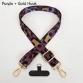 Adjustable purple leopard print lanyard strap with gold metal hooks and phone connector - Purple (Gold Hook + Gasket)