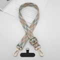 Détail d'une lanière de téléphone tissée à motif géométrique avec clips dorés - Vague Rose Vert Beige (Style 8)