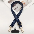 Verstelbaar telefoonkoord met blauwe geweven band, gouden haken en spacer pad - Blauw Golfpatroon (Stijl Drie)