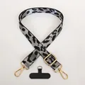 Adjustable silver grey leopard print polyester phone strap with elegant gold metal hook - Silver Gray (Gold Hook + Gasket)