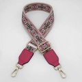 Detail of bohemian floral wide strap with pink leather and light gold metal buckle - Beige Base Rose Black + Rose Leather