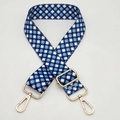 3.8cm wide adjustable strap with blue and black geometric pattern and gold clips - Silver Hook / C31 (Geometric Rings)
