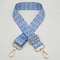 Detail of adjustable blue geometric floral shoulder strap with polished gold hardware hooks - Silver Hook / C32 (Blue White Geometric)