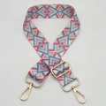 Close-up of adjustable woven bag strap with retro geometric patterns and gold metal hooks - Silver Hook / C34 (Vintage Rhombus)