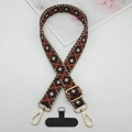 Detail of adjustable geometric diamond pattern phone strap with gold lobster clasps and pad - Brown Deep Blue Orange Rhombus (Style 7)