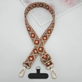 Detail of adjustable crossbody phone strap with geometric diamond pattern and metal hooks - Blue Red Yellow White Rhombus (Style 10)