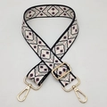 Detail of 3.8cm wide woven bag strap with geometric patterns and gold lobster clasps - Silver Hook / C37 (Beige Bohemian)