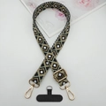 Detail of adjustable geometric diamond weave phone strap with gold metal swivel hooks - Black Beige Khaki Rhombus (Style 11)