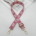 Pink and beige embroidered ethnic purse strap with gold hardware and adjustable buckle - Silver Hook / Beige Rose Red