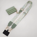 Detail of green leopard print wide strap with mini coin purse and gold metal hooks - Leopard Dusty Green + Dusty Green Bag