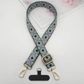 Detail view of woven rhombic pattern phone lanyard with gold metal buckle and strap - Purple Cyan Light Green Rhombus (Style 14)