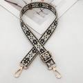 Ethnic embroidered bag strap in beige and coffee with geometric patterns and gold clips - Beige Black White