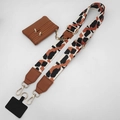 Pink leopard print wide shoulder strap with a brown leather coin purse and gold hardware - Black Beige Brown Leopard + Brown Bag