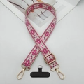 Ethnic jacquard wide phone strap in pink and beige with gold hooks and phone patch - Pink Cream Geometric (Style 1)