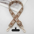 Ethnic jacquard crossbody phone strap with adjustable hardware and tether patch - Brown Beige Geometric (Style 3)