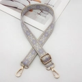 Detail of lavender ethnic embroidery strap with geometric patterns and gold metal hooks - Silver Hook / Beige Base Light Purple