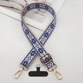 Detailed view of jacquard weave phone strap with blue patterns and gold metal hardware - Blue White Floral Geometric (Style 6)