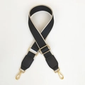 Adjustable wide ethnic woven shoulder strap with gold metal hooks for crossbody bags - Black + Black Leather