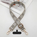 Detailed view of jacquard pattern strap with golden metal buckle and phone connector - Gray Beige Geometric (Style 12)