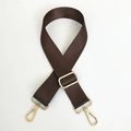 Detail of dark coffee nylon shoulder strap with golden metal lobster clasps and buckle - Dark Brown with Gold Hardware