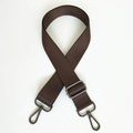 Detail of coffee brown adjustable nylon strap with dark grey metal snap hooks - Dark Brown with Gunmetal Hardware